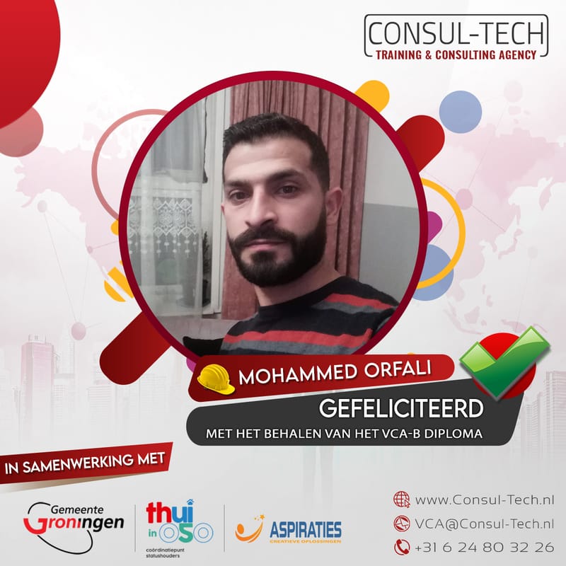 Gefeliciteerd Mohammed met het behalen van het VCA-Basis examen! 🎉 👷🏽‍♂️