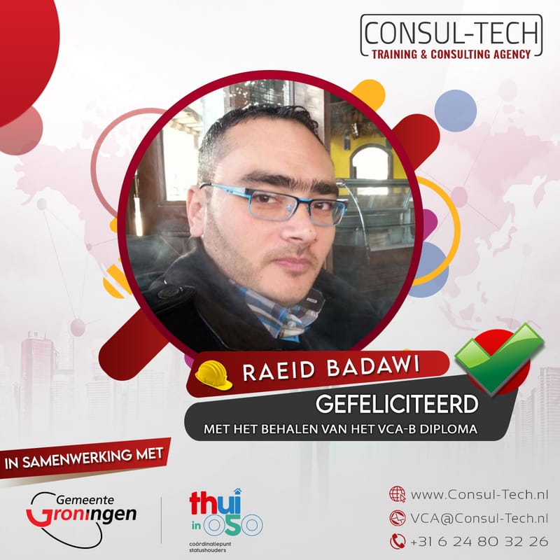 Gefeliciteerd Raeid met het behalen van het VCA-Basis examen! 🎉 👷🏽‍♂️
