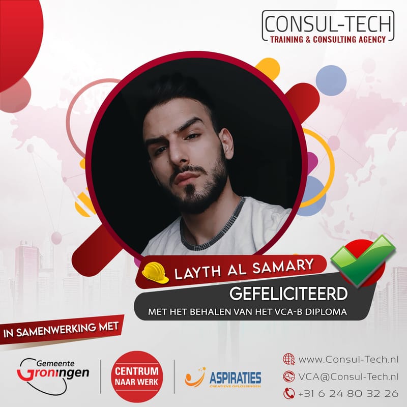 Gefeliciteerd Laith met het behalen van het VCA-Basis examen! 🎉 👷🏽‍♂️