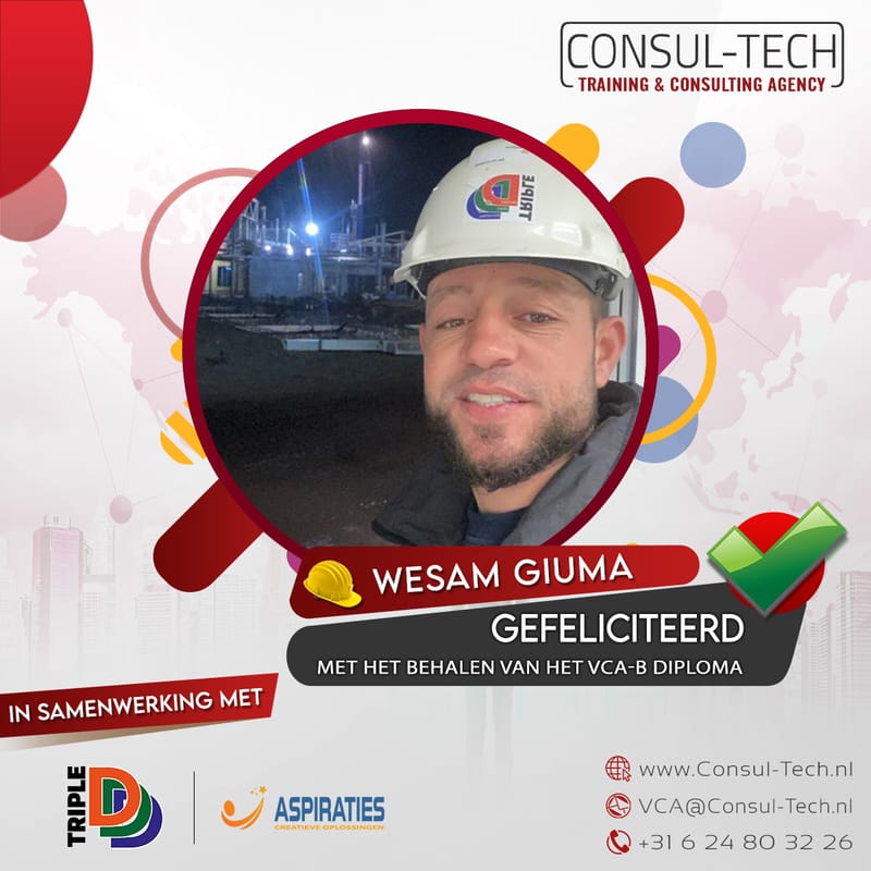 Gefeliciteerd Wesam met het behalen van het VCA-Basis examen! 🎉 👷🏽‍♂️