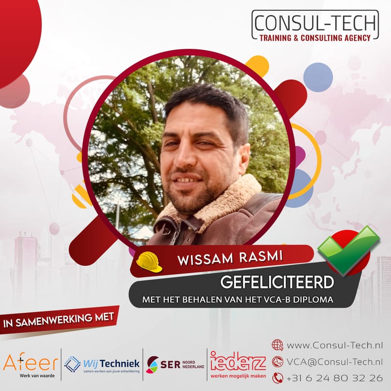 Gefeliciteerd Wissam met het behalen van het VCA-Basis examen! 🎉 👷🏽‍♂️