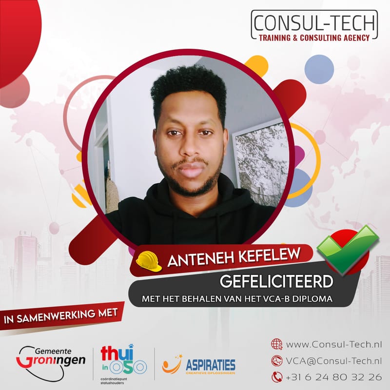 Gefeliciteerd Anteneh met het behalen van het VCA-Basis examen! 🎉 👷🏽‍♂️