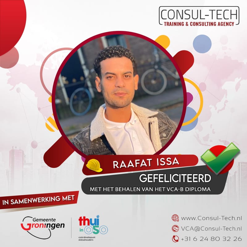 Gefeliciteerd Raafat met het behalen van het VCA-Basis examen! 🎉 👷🏽‍♂️