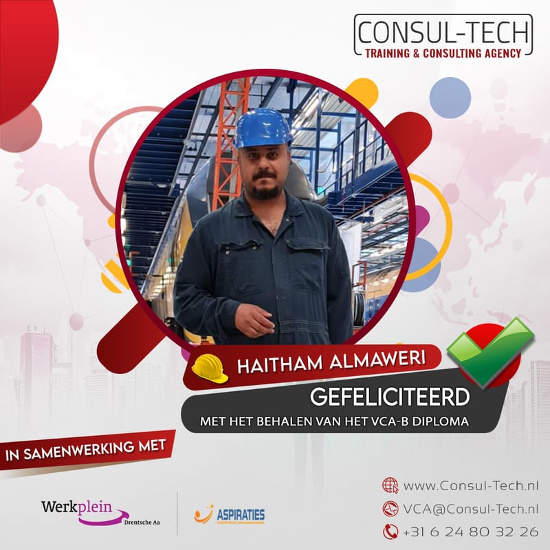 Gefeliciteerd Haitham met het behalen van het VCA-Basis examen! 🎉 👷🏽‍♂️