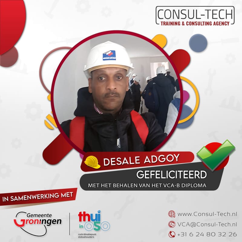 Van harte gefeliciteerd Desale met het behalen van het VCA-Basis examen! 🎉 👷🏽‍♂️