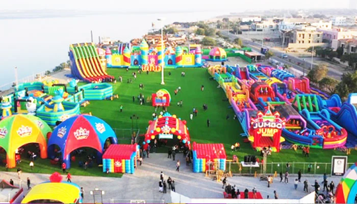 Pakistan holds, the record for, the largest, jumping castle