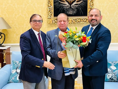 Barrister Amjad Malik, British and European delegation meet Mian Nawaz Sharif in London.