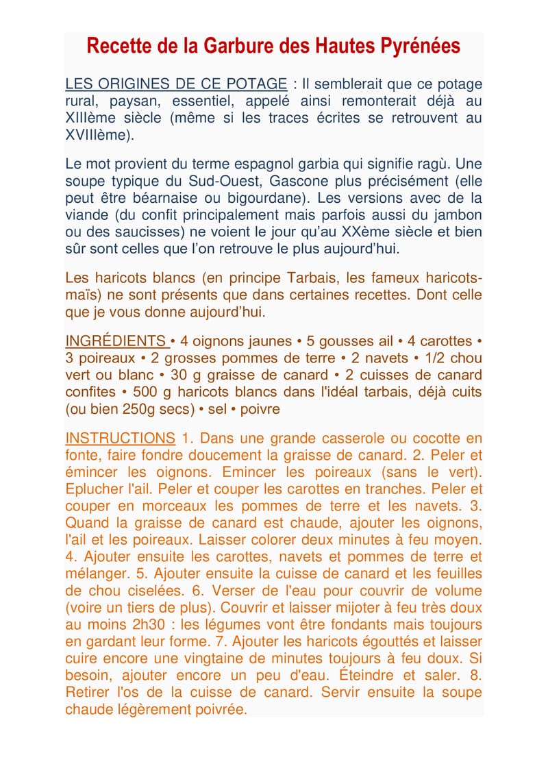 Recette de la Garbure des Hautes Pyrénées