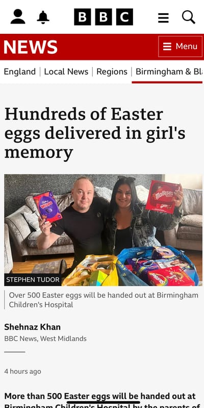 Hundreds of Easter eggs delivered in girl's memory