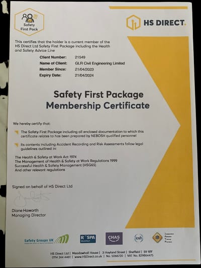 Health and Safety Membership Certificate