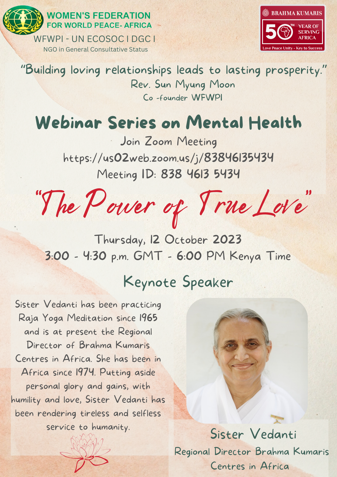 Mental Health Webinar Series: The Power of True Love with Sr. Vedanti