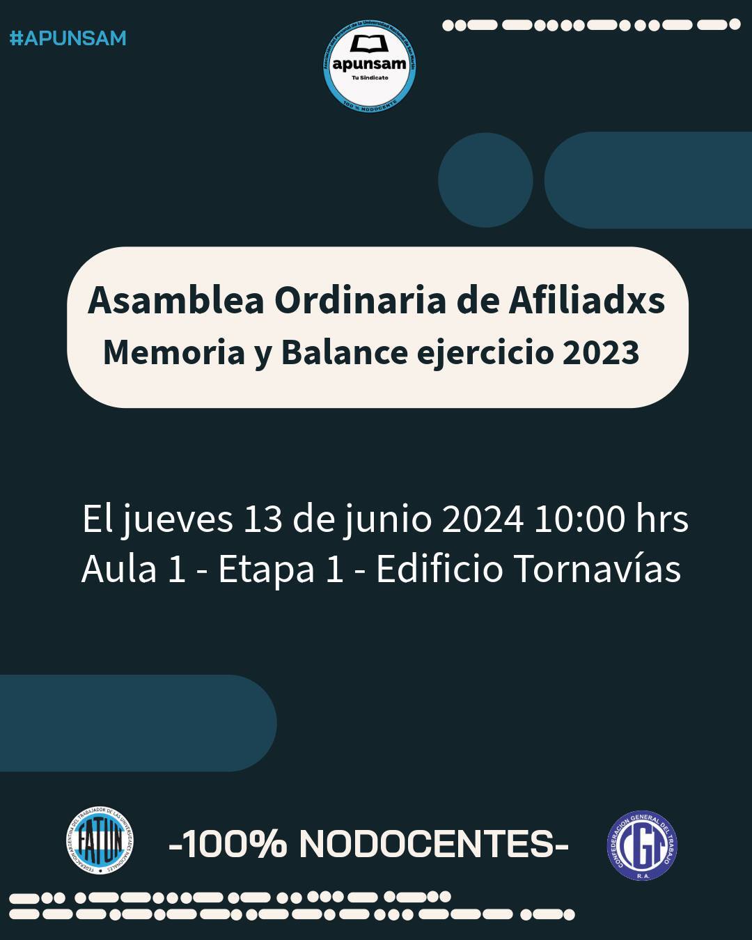 Asamblea Ordinaria de Afiliadas y Afiliados - 13 de junio