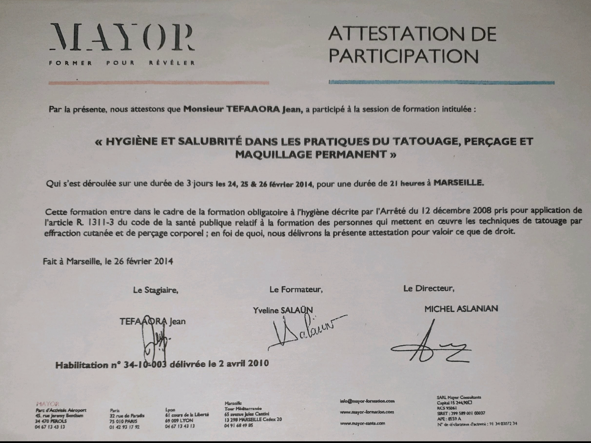 L’attestation d’hygiène et Salubrité