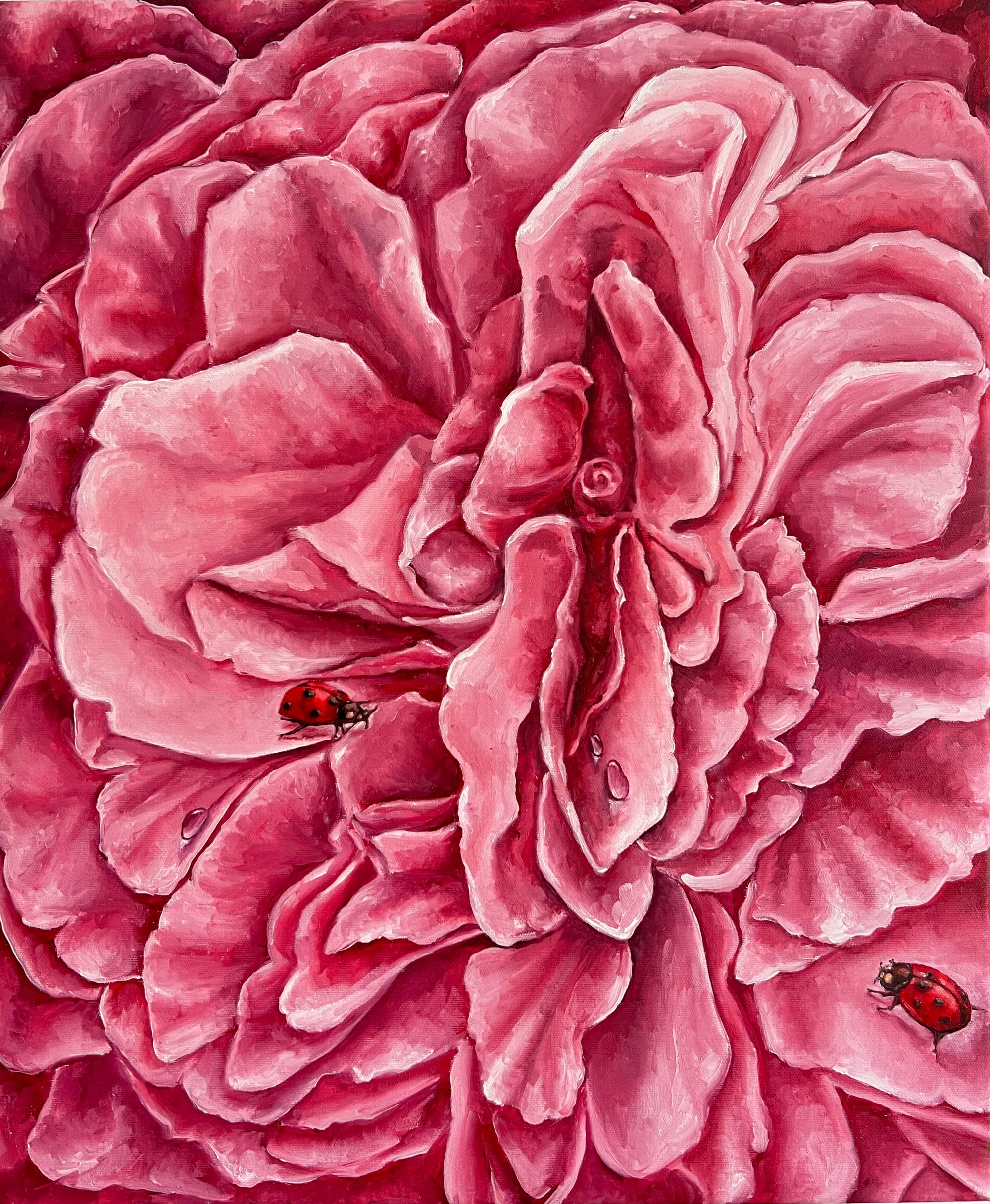 Petal of pink flowers", original painting, oil on canvas, 2023"