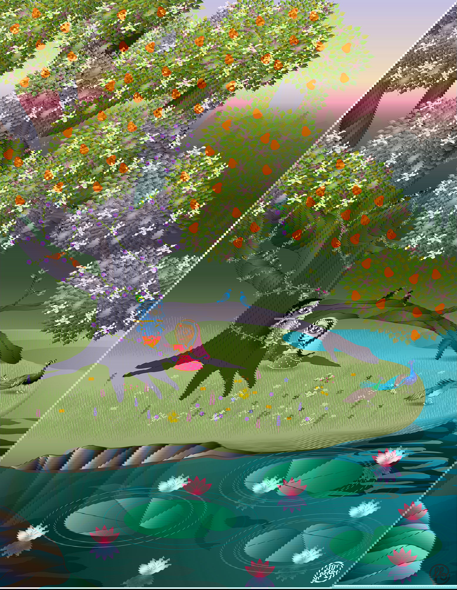 Krishna in Vrindavan with Radharani