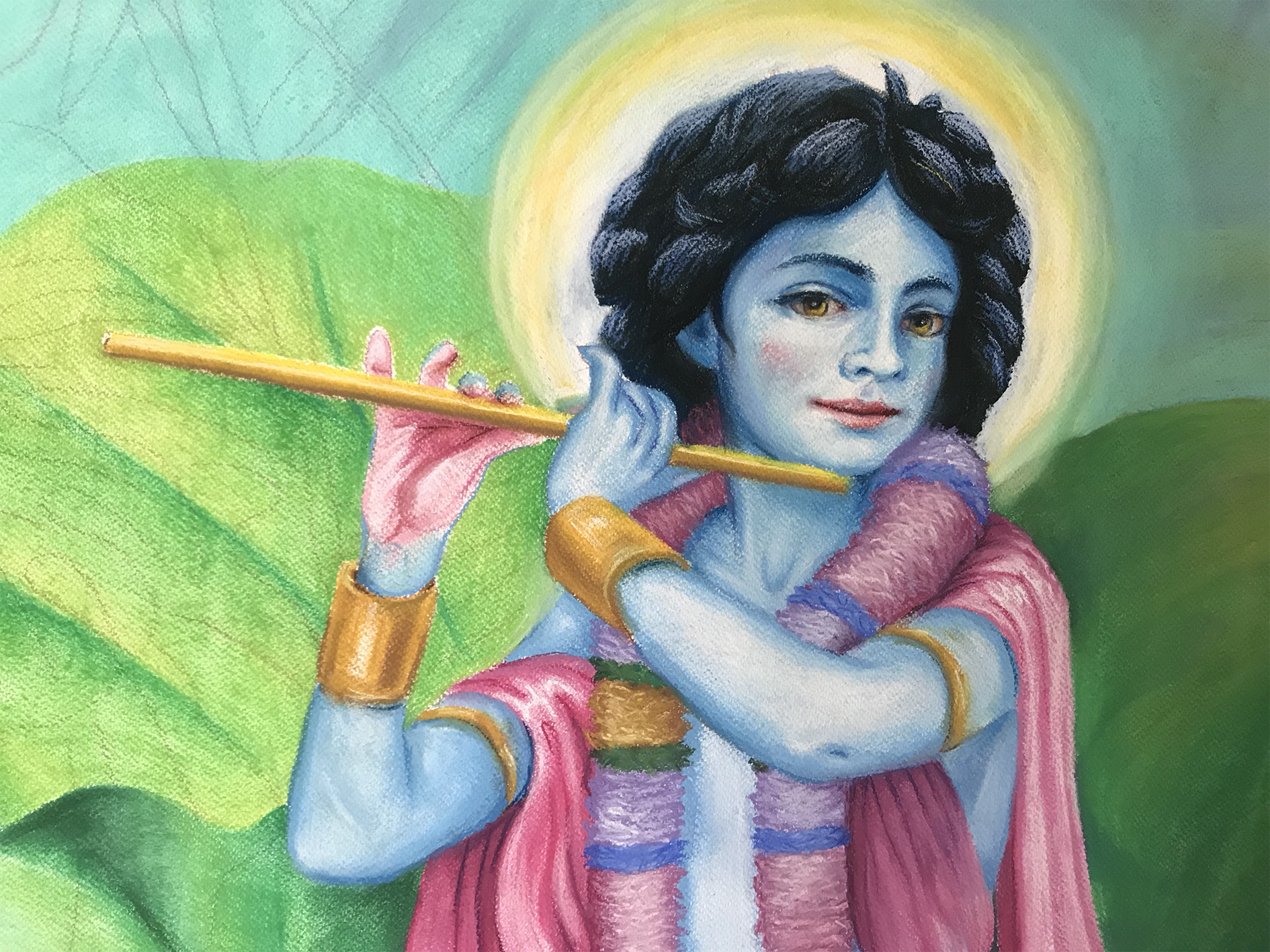 Flute Krishna in Purple-Burgundy Flower