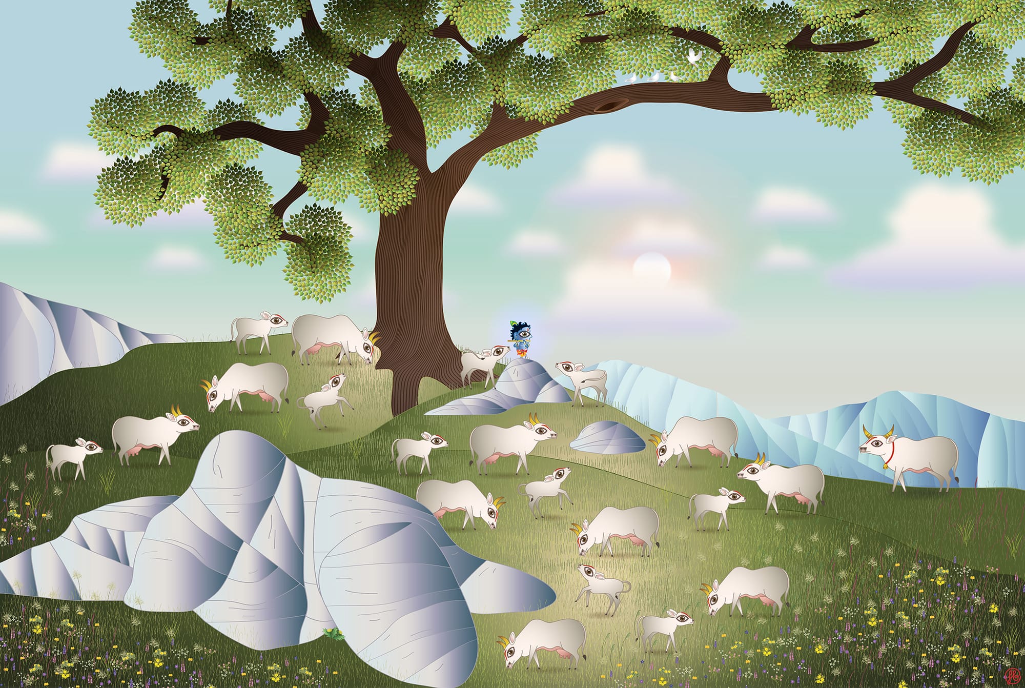 Krishna in Vrindavan with the Cows