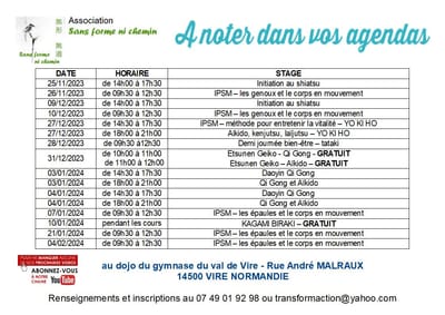 Planning des stages de novembre 2023 à février 2024