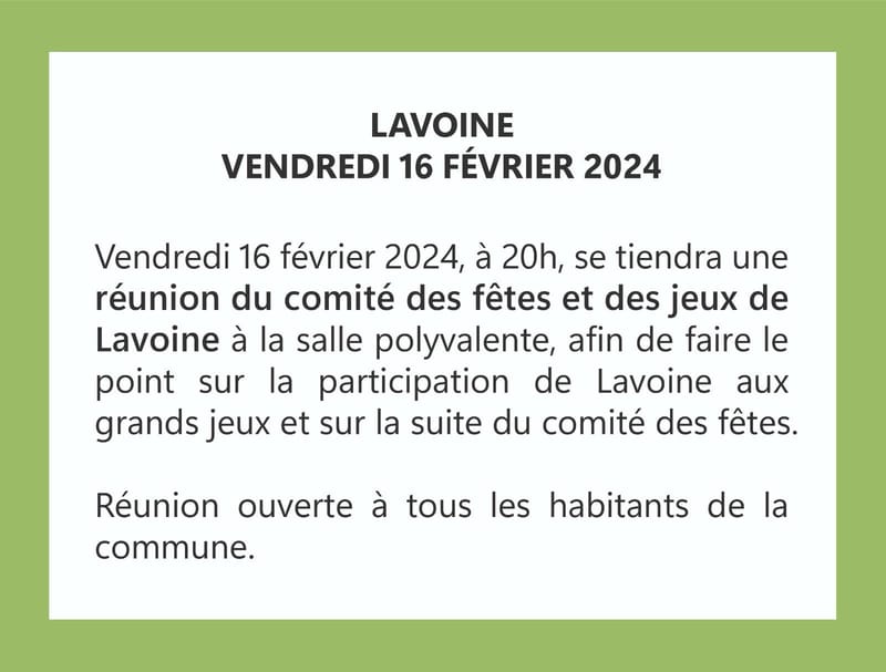 Réunion du comité des fêtes et des jeux de Lavoine