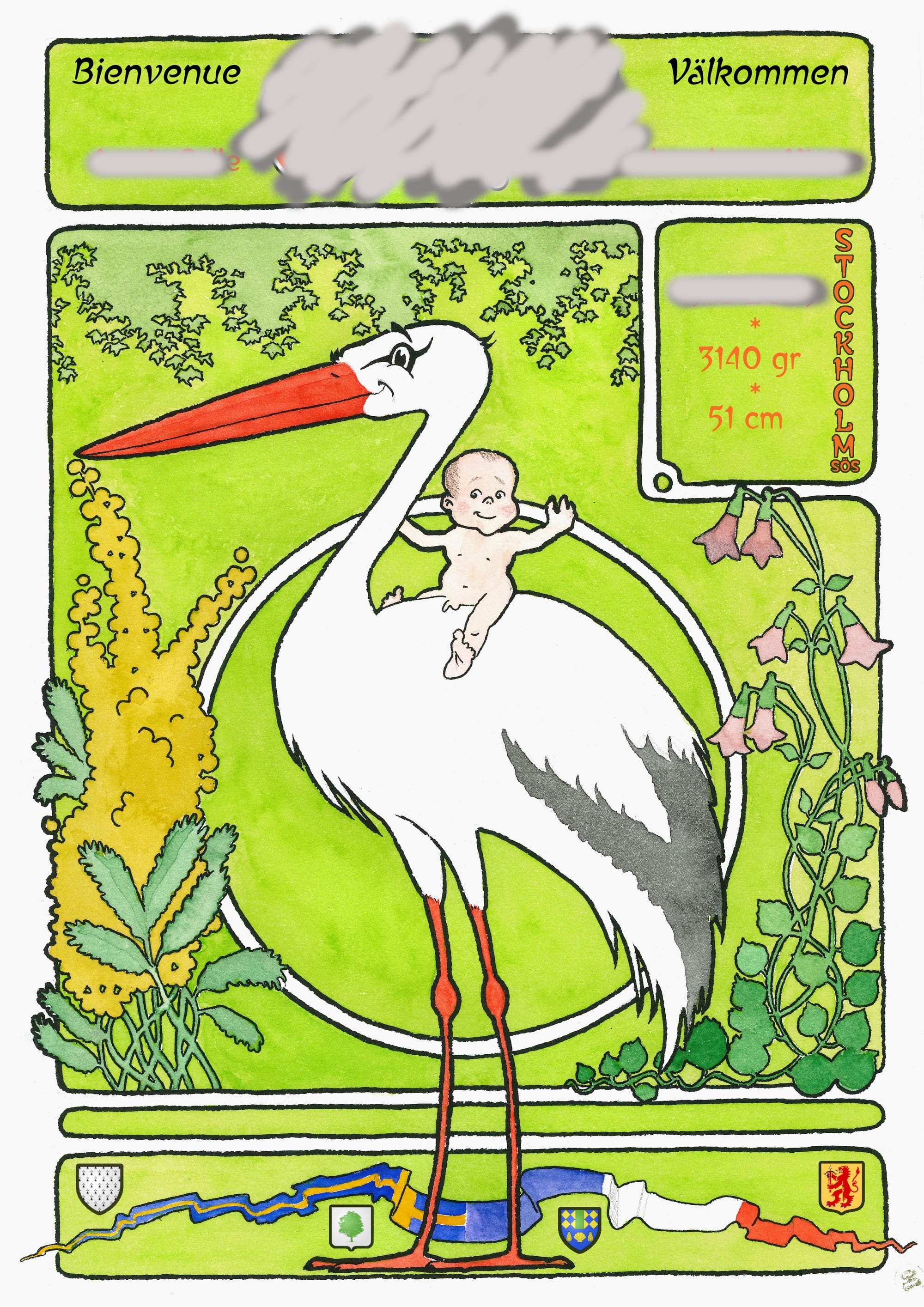 Art nouveau birth announcement