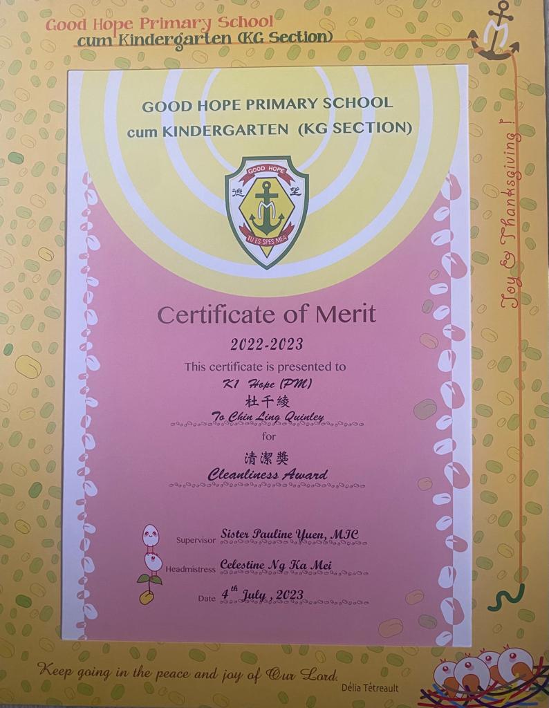 Good Hope Kindergarten Cleaniness Award 2022-2023