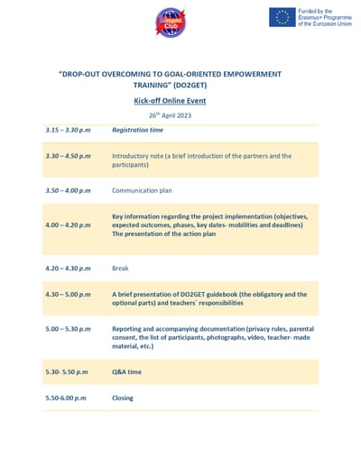 Agenda for the Kick-off meeting