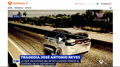 El futbolista José Antonio Reyes no circulaba a 237 km/h: "El accidente fue inevitable"