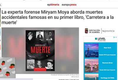 La experta forense Miryam Moya aborda muertes accidentales famosas en su primer libro, 'Carretera a la muerte'