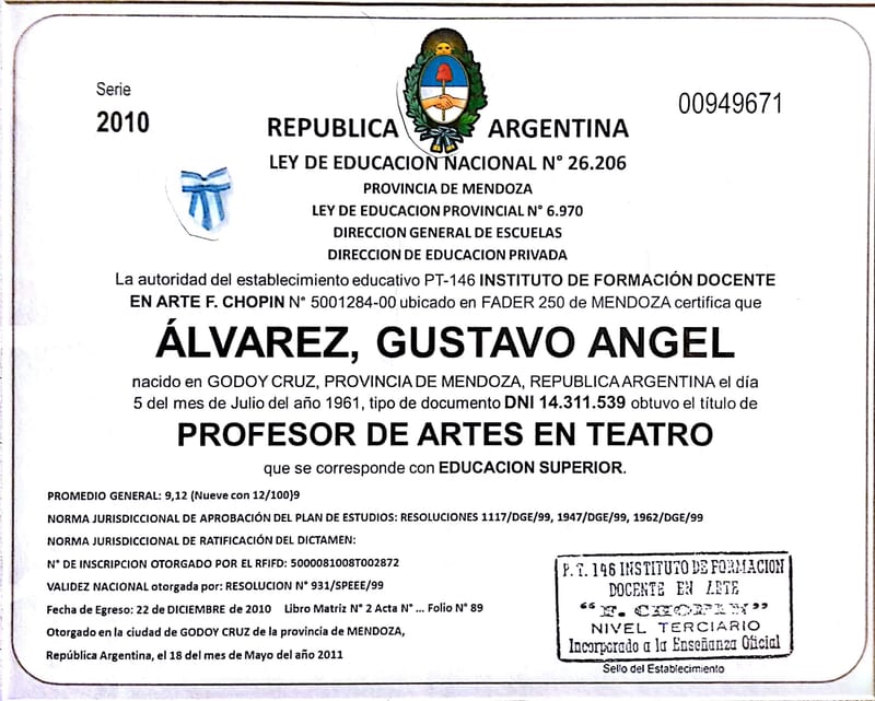 PROFESOR de Artes en TEATRO.