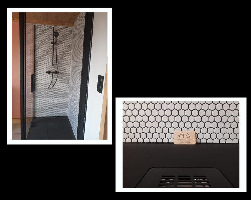 Salle de bain Terracotta et craie, finitions noires