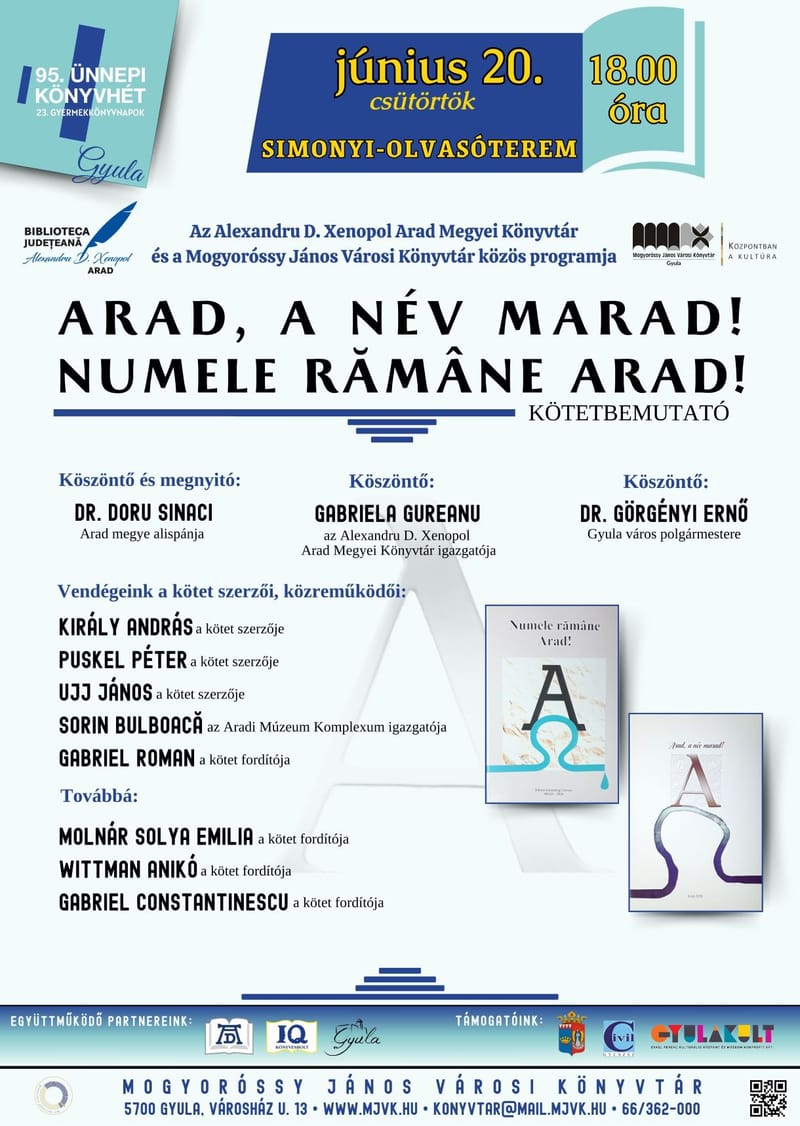 LANSARE DE CARTE ARĂDEANĂ LA BIBLIOTECA DIN GYULA