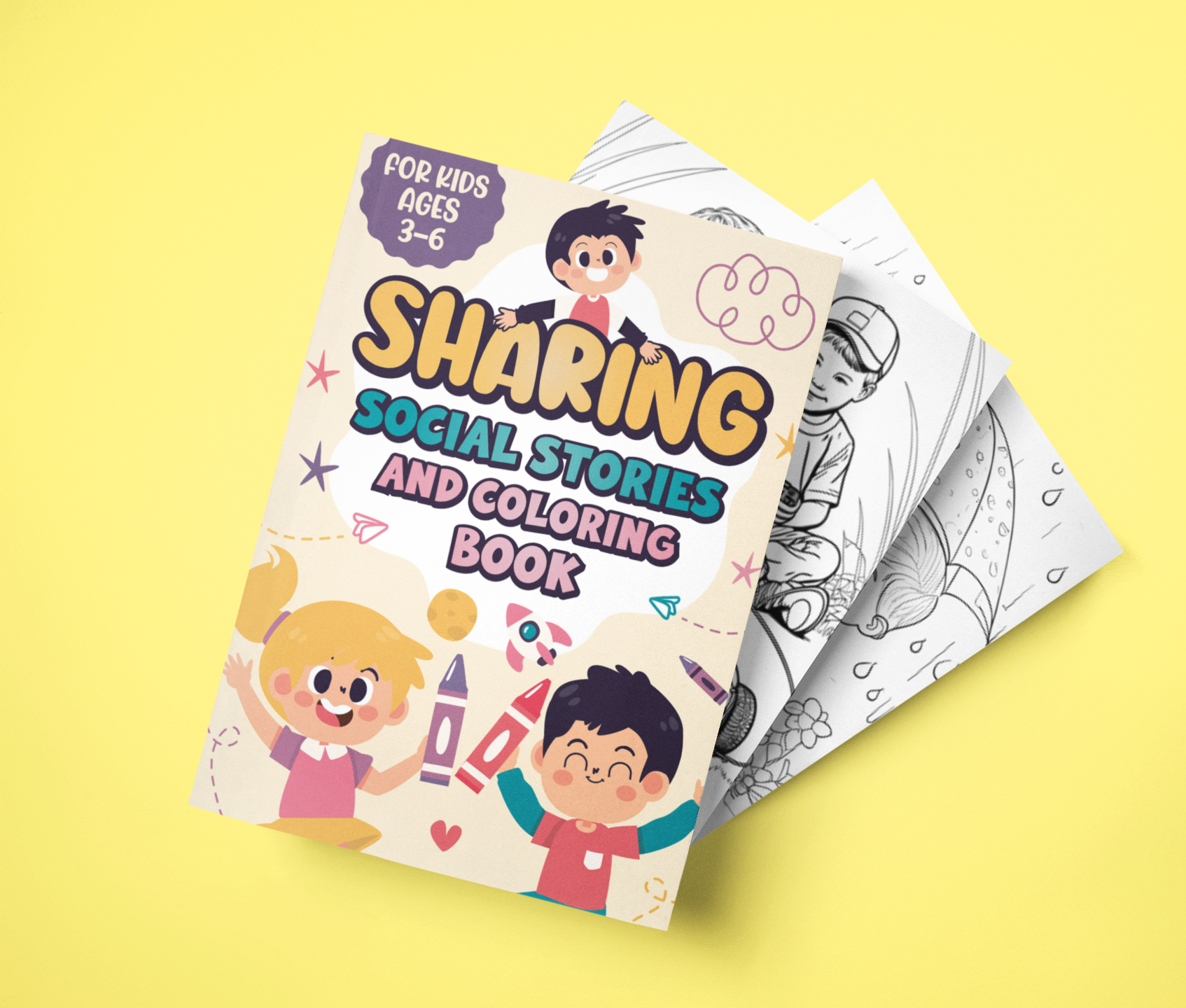 Sharing--Social Stories and Coloring Book: Cute coloring pages with a simple social story for each to help teach sharing skills and kindness to kids ages 3-6