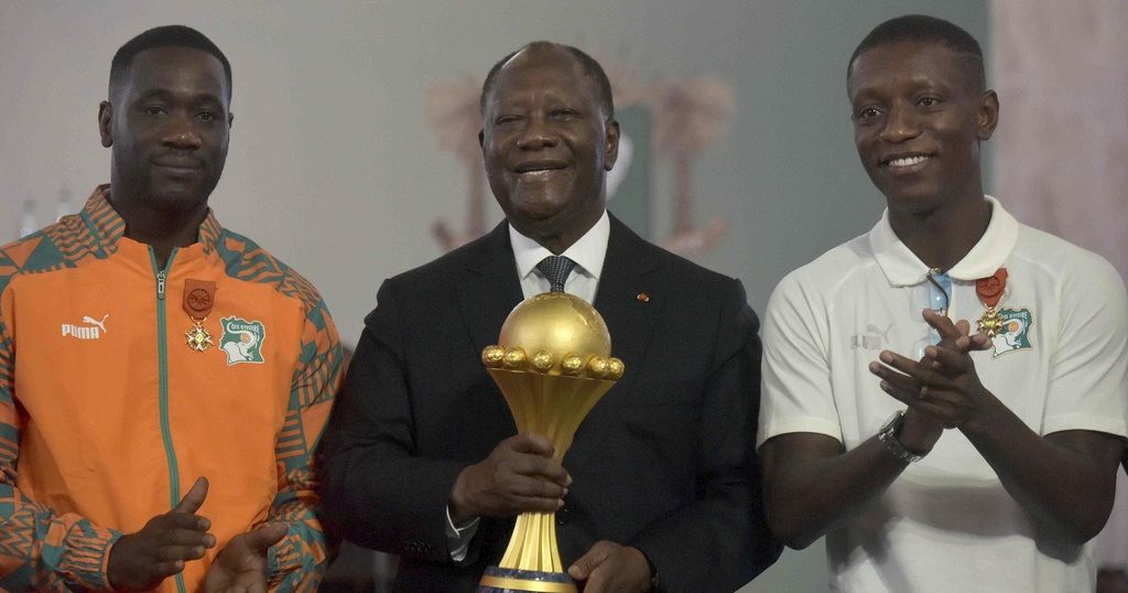 Football team's AFCON victory is rewarded by the president of Ivory Coast.