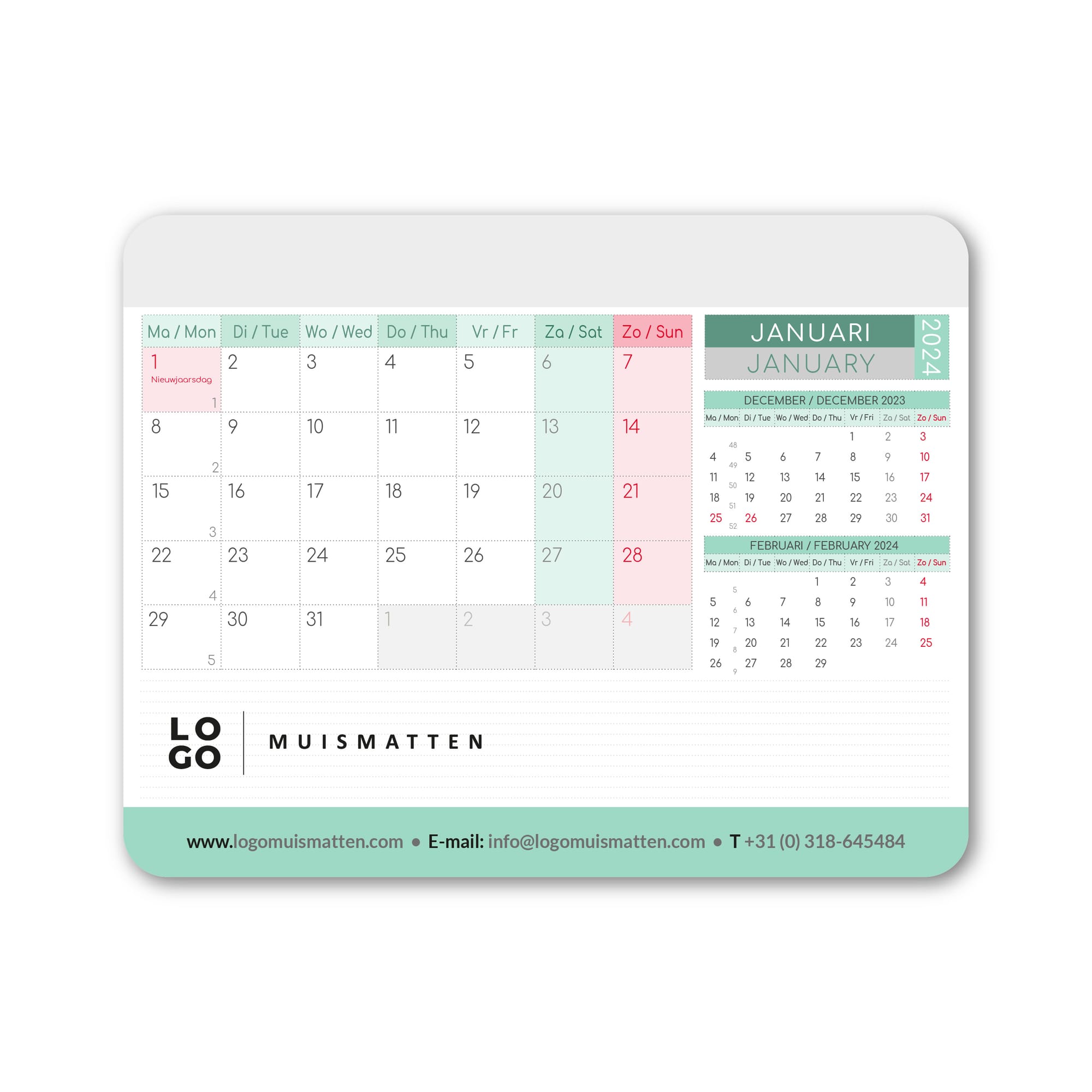 KALENDER MUISMAT MMK1 | 1 BLAD PER MAAND BEDRUKT |12 MAANDEN