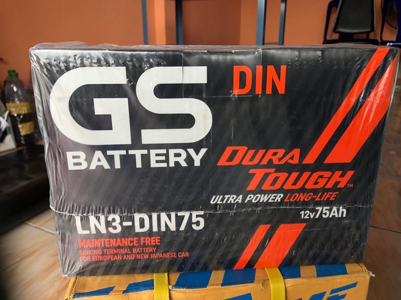 แบตเตอรี่รถยนต์ ชนิดขั้วจม GS LN3-DIN75 กำลังสตาร์ทสูง 75 แอมป์