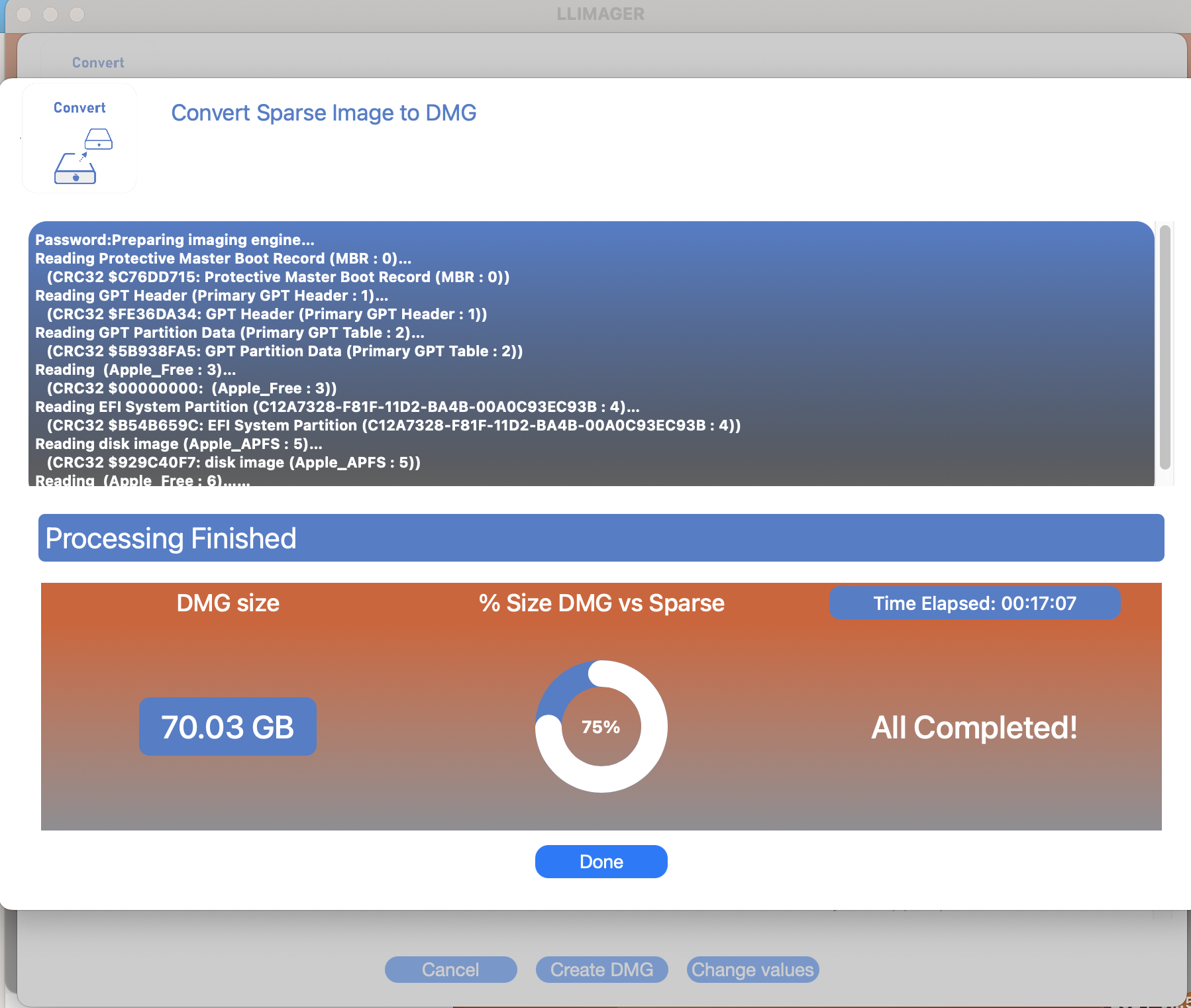 LLIMAGER v4.x Convert Sparse Image to DMG