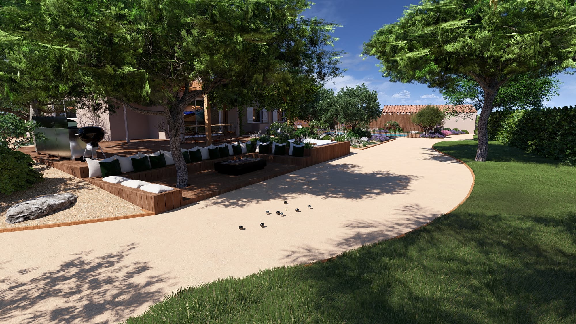 Un chemin qui fait office de terrain de pétanque 