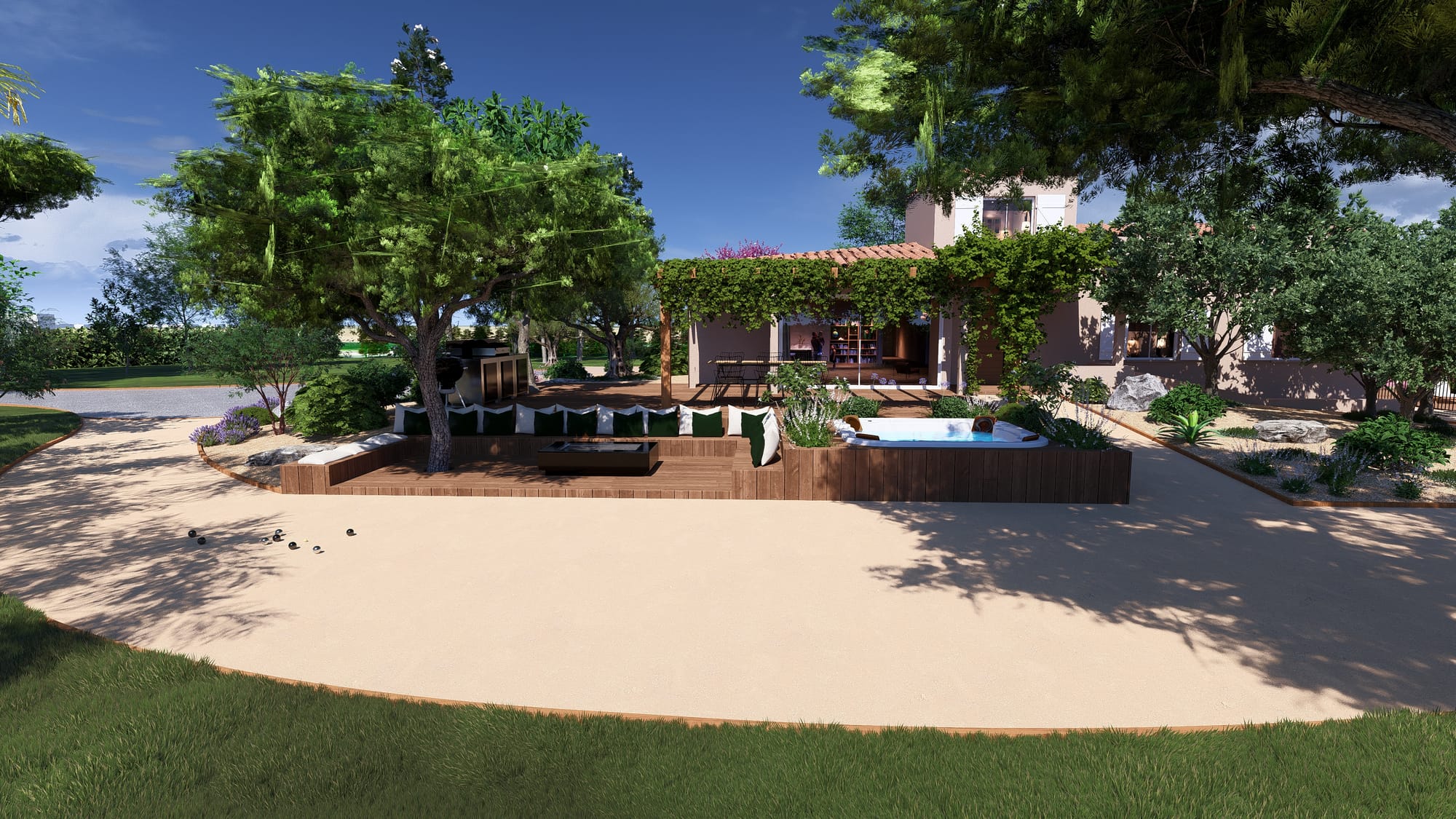 Un chemin qui fait office de terrain de pétanque 