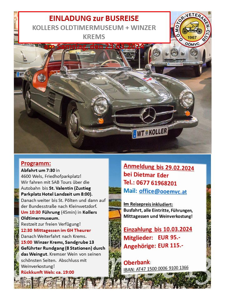 Busreise zu Kollers Oldtimermuseum & Winzer Krems