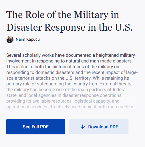 The Role of the Military in Disaster Response in the U.S.