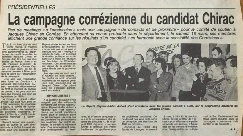 Lancement de la campagne présidentielle de J Chirac en 1995 en Corrèze, avec Raymond Max Aubert ancien maire de Tulle