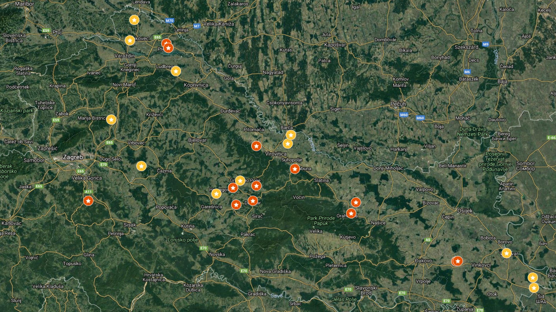 Karta prikupljanja poljskih populacija jabukovog savijača u 2017. i 2018. godini