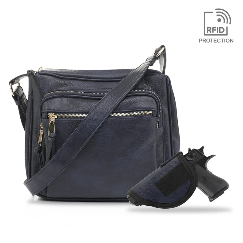 Brooklyn Lock and Key Concealed Carry Cross Body Bag - Navy