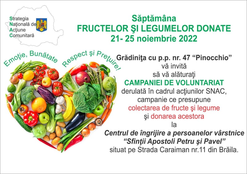 SĂPTĂMÂNA FRUCTELOR ŞI LEGUMELOR DONATE 21-25 noiembrie 2022