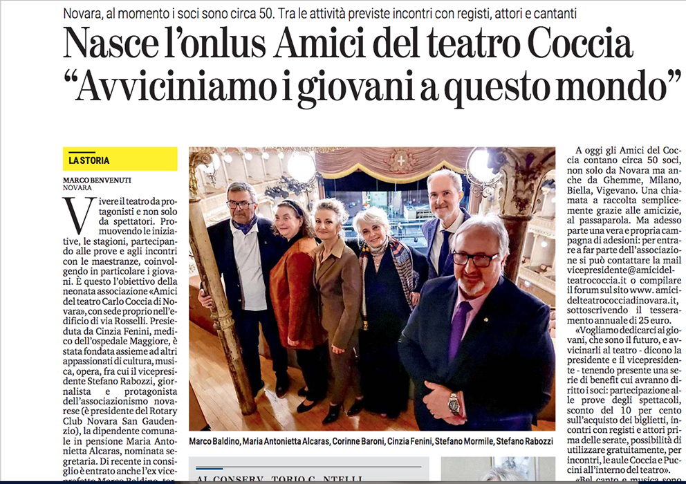 E' stata ufficialmente presentata alla Stampa novarese l'Associazione Amici del Tetaro Carlo Coccia di Novara