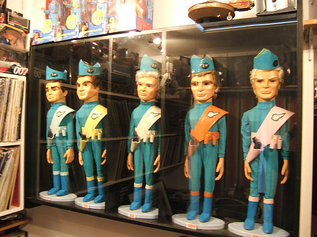 XL Thunderbirds puppets in cabinet made by Sean Robinson