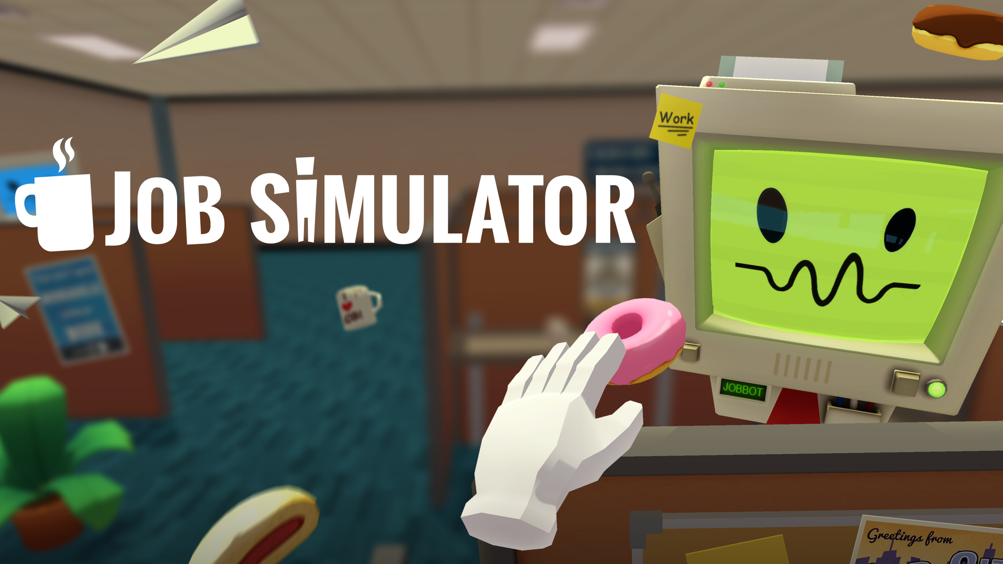 Job Simulator - Learn to 'job' in four not-so historically accurate representations of work life before society was automated by robots! Throw a stapler at your boss! Use your hands to stack, manipulate, throw, and smash physics objects in an inexplicably satisfying way! Aggressively chug coffee and eat questionable food from the trash!