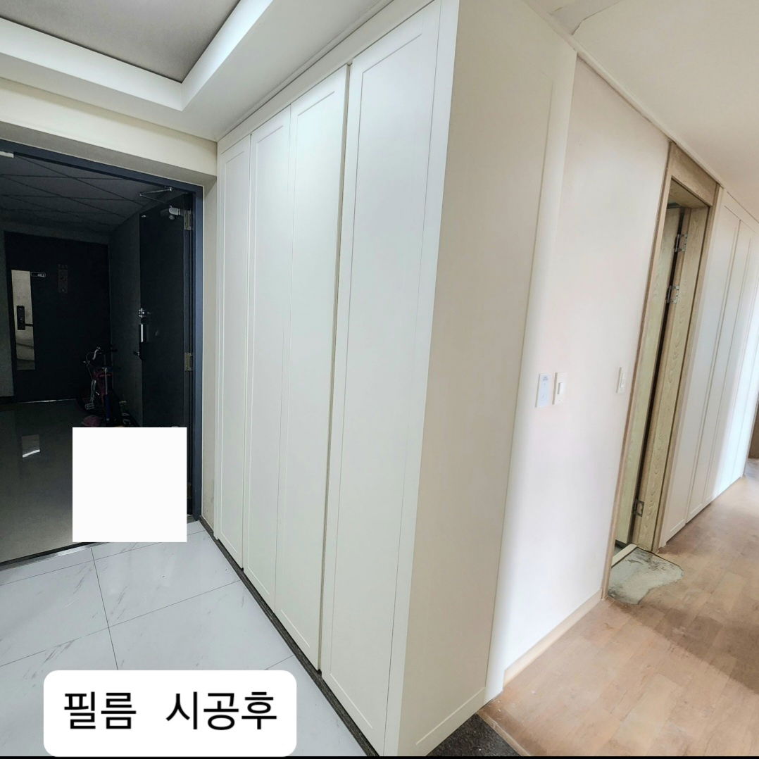 주방씽크대, 붙박이장, 신발장, 화장대, 서랍장, 복도 외벽 전체