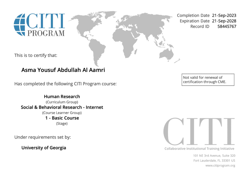 IRB Training Certificate