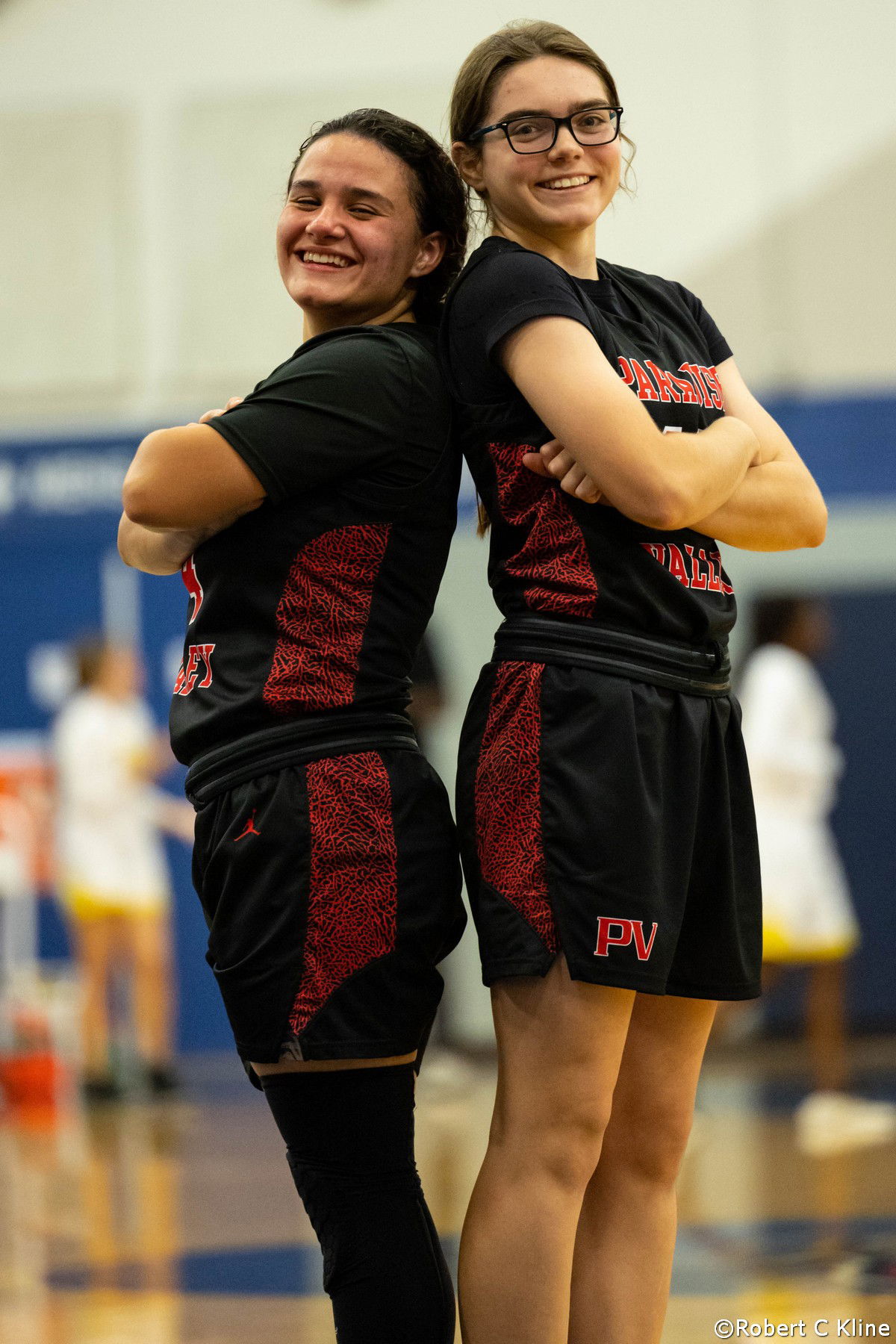 Isabel Delgado and Gianna DeNardo during halftime warm-up.